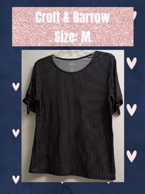 croft & barrow Black Polka Dot Short Sleeve Top